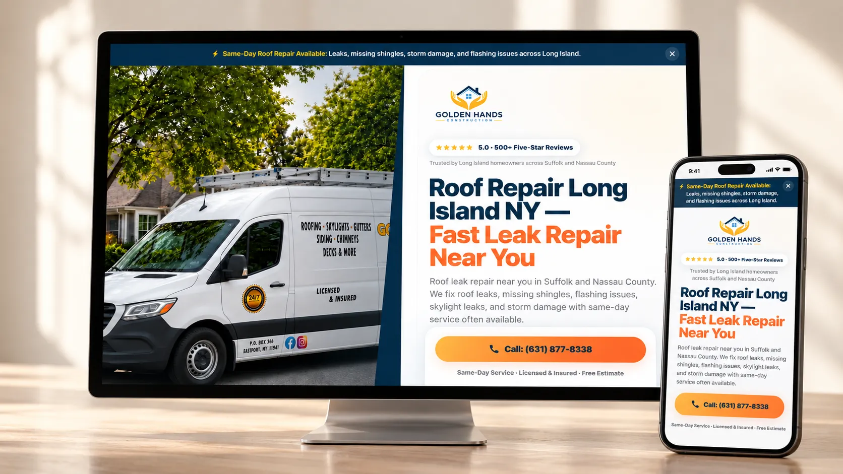 Golden Hands Construction — Roofing Website website project